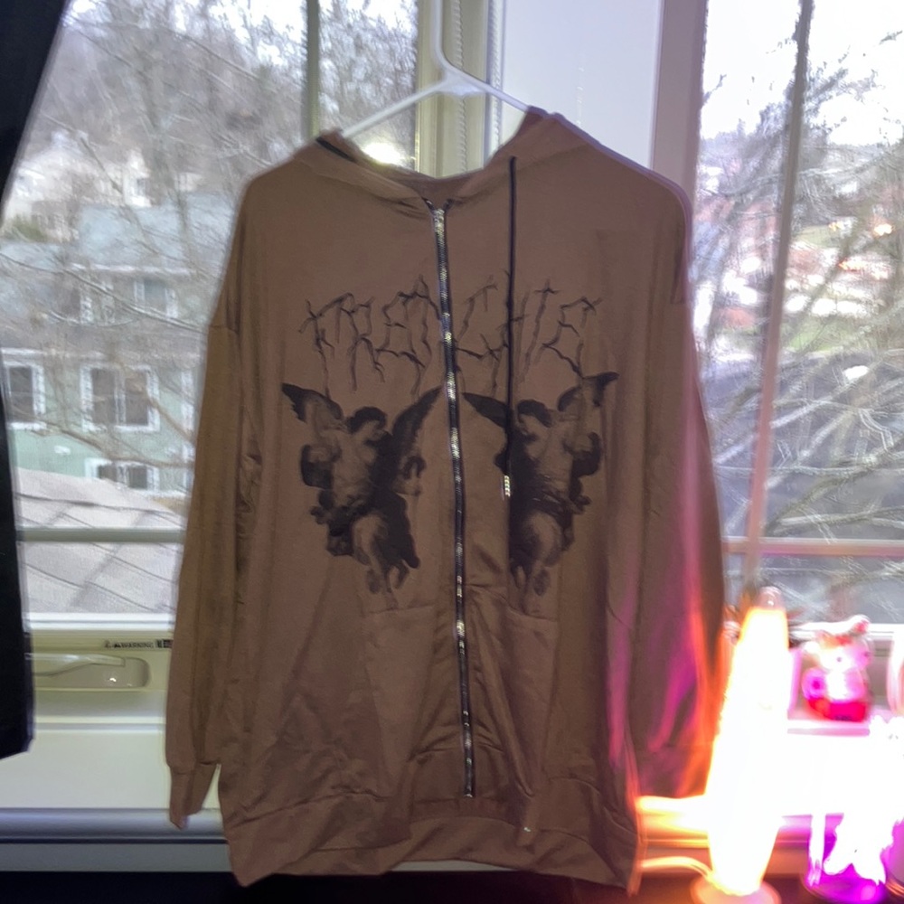 brown zip up hoodie